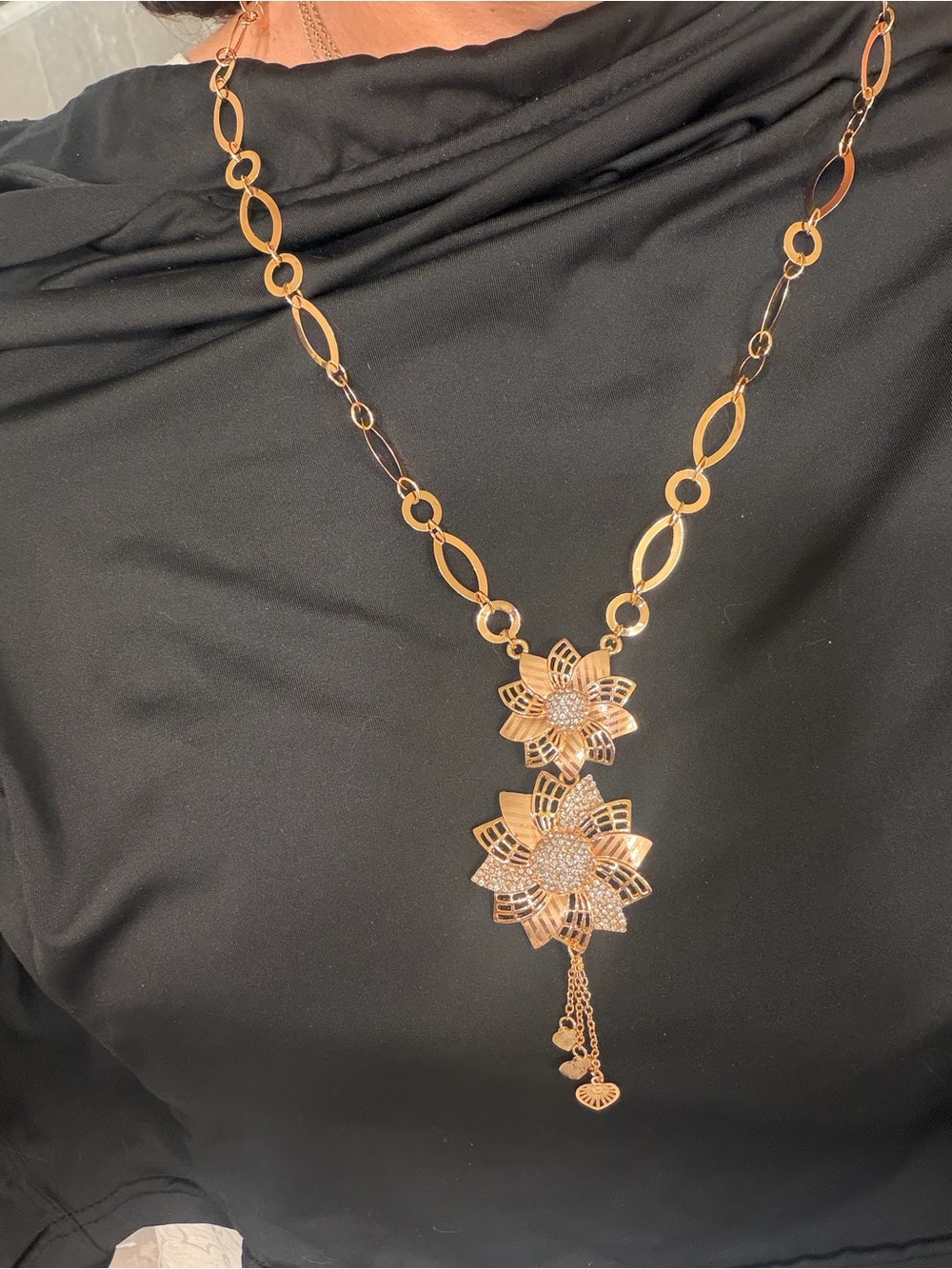 Macy's Rose Gold Floral Drop Pendant Necklace
